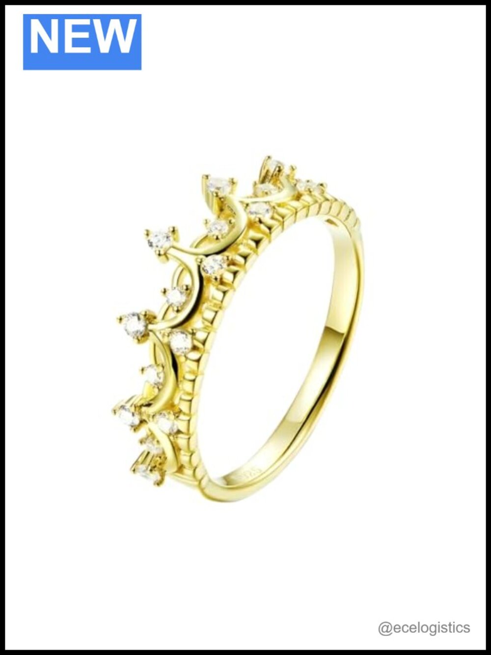 14K Yellow Gold Crown Ring 925 Sterling Silver Princess Queen Ring for Women